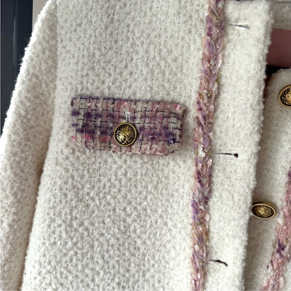 Celine White Tweed Jacket with Purple/Pink Accents - Picture 4 of 10